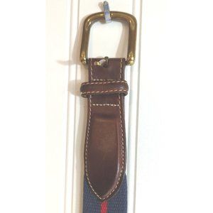 Orvis Red Blue Cloth Leather Made‎ USA 52xH Gold  Brass Buckle Sz 39